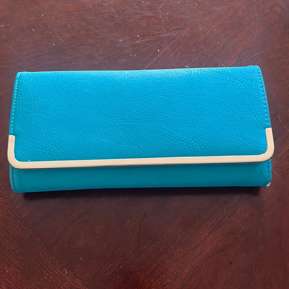 Leather Wallet w/Snap Closure, Several Pockets/Inserts, Zebra Lining, Gold Trim.
